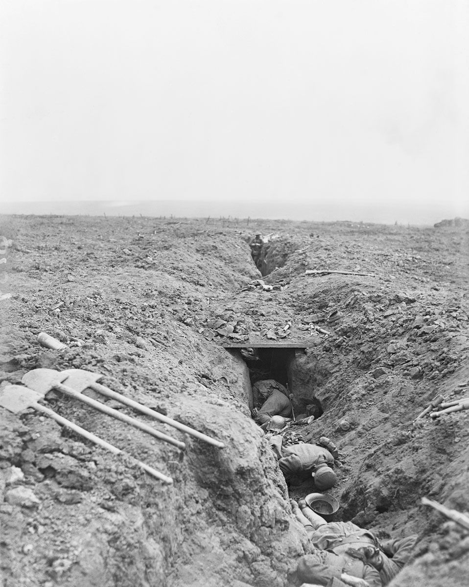 Dead German soldiers in their front line trench. Battle of Flers-Courcelette. 15 September 1916.